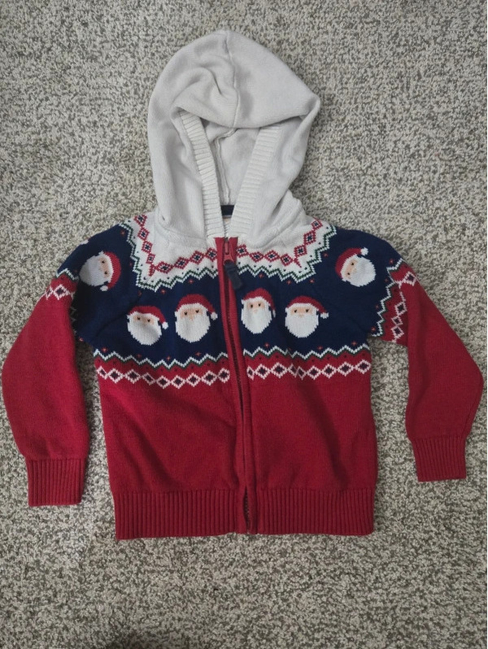 Gymboree Boy's Santa Fair Isle Zip Up Hoodie Sweater Holiday Express 3T